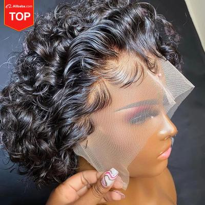 China Long Lasting Hair 13x4 Pixie Curls Wig Pre Plucked with Baby Hair, Short Brazilian Pixie Wig, Glueless Pixie Cut Human Hair Wigs for sale