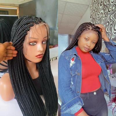 China Swiss Lace Front Braided Wigs Knotless Braided Lace Front Wig For Brazilian Black Hair Women, Virgin Cuticle Aligned Bone Straight Long for sale