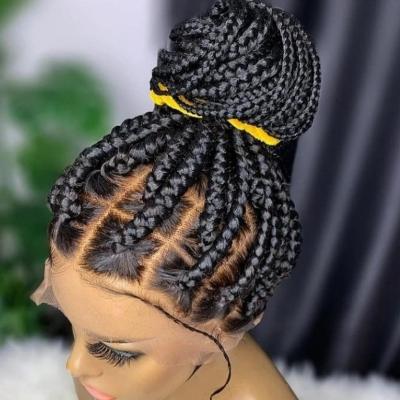 China Wholesale Silky Straight Wave Glueless Full Lace Braided African Braided Lace Front Wigs Cornrow Hair Wigs Handmade Synthetic Box Braid Wig Vendors for sale