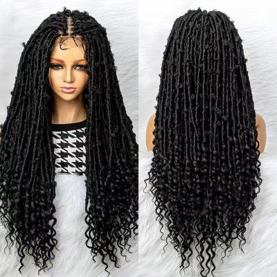 China Factory Direct Body Wave Long Faux Locs Dreadlock Lace Front Synthetic Curly Crochet Braids Wig Braided Wigs For Black Women for sale