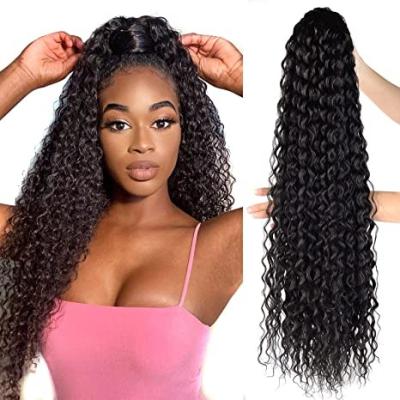 China 1B Hair 1B Natural Black X-Ring 100% Human Remy Brazilian Curly Jerry Hair Drawstring Ponytail Hair Extension 40 Inch With Comb Clip for sale