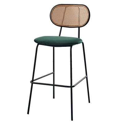 China Contemporary Design Home Kitchen Dining Room Furniture Modern Design Rattan Back Velvet Seat Height High Bar Stool Chair for sale