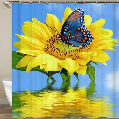 China Sustainable Sunflower Print Custom Shower Curtain for sale