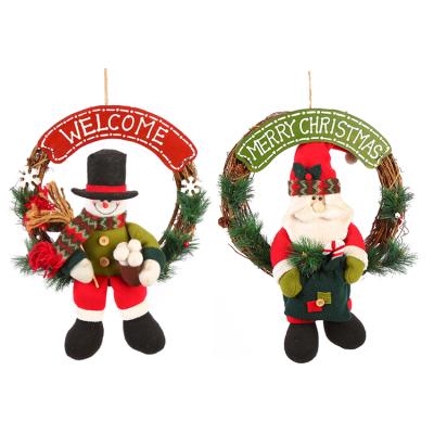 China Christamas Christmas Decoration Factory Direct Large Elk Snowman Plush Doll Rattan Hanging Wreath Hanging Wreath for sale