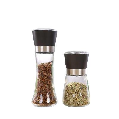 China Sustainable Sea Salt Spice Grinding Eco-Friendly Glass Pepper Grinder With Top Stainless Steel Salt And Pepper Grinder for sale