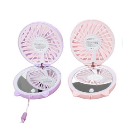 China Outdoor Hot Sale Sj220702 Make Up Portable Mirror Fan Beauty Led Usd Rechargeable Light Mini Cute Fan Colorful Small Fan for sale