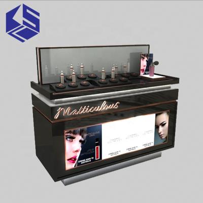 China Wholesale Cosmetic Wooden Makeup Furniture Display Shop Product Display Stand Eco-friendly Design Material for sale