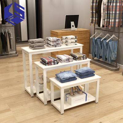 China Environmental Friendly Retail Wooden Display Cabinet Rack Tables For Clothing Display for sale