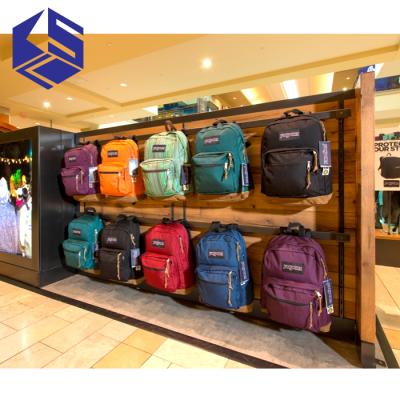 China Environmental friendly modern store decoration wooden backpack display stand for sale for sale