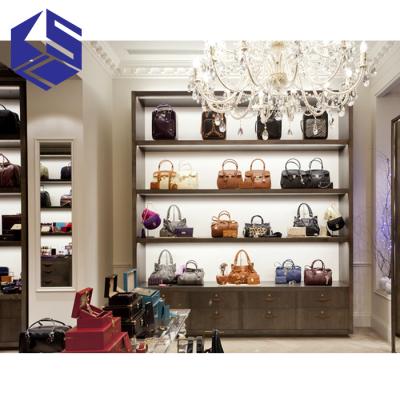 China Handbag Store Environmental Friendly Fancy Design and Decoration Bag Wooden Display Rack for sale