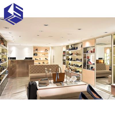 China New Furniture Store Environmental Friendly Design Wall Wooden Shoe Racks Display For Store for sale