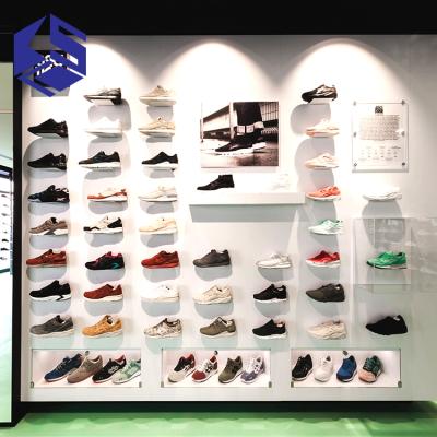 China Fashion Shoe Shop Furniture Display Design Sports Shoes Environmental Friendly Wooden Display Stand for sale