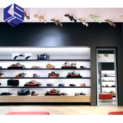 China Environmentally friendly durable design wooden shoe store display shoe shop display rack furniture for sale for sale