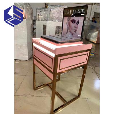 China KSL Kiosk Cosmetic Display Furniture Wooden Perfume Lipstick Makeup Display Stand KSL-CS1222-8 for sale