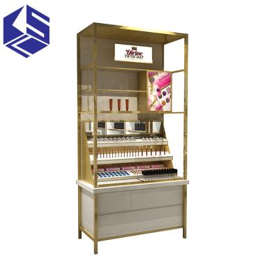 China Eco-friendly Material Wholesale Cosmetic Shop Shelves Design Metal Cosmetic Display Stands For Makeup Display Rack for sale