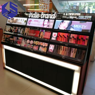 China Environmental friendly high end wooden display stand for cosmetic shop makeup display rack for sale