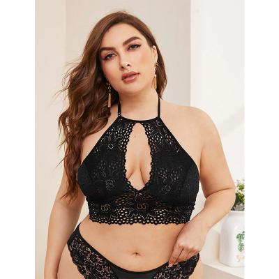 China Plus size ladies sexy black lace new summer lingerie hollow halter suit wholesale for sale