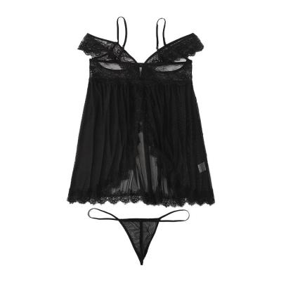 China European and American plus size sexy lingerie black lace perspective pajamas toss short skirt suit for sale