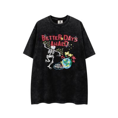 China QUICK DRY Hip Hop Spoof Skull Mens T Shirts High Street Short Sleeve T Shirt Washed Old Retro T Shirt Half Teen Sleeve Tops Mens Clothing for sale