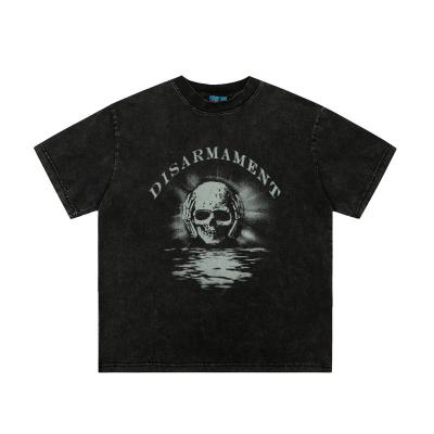 China QUICK DRY Dark T-shirts Mens Skull Printing High Street Short Sleeve T-shirt Washed Retro Hip Hop Mens T-shirt Clothing Tops Tees for sale