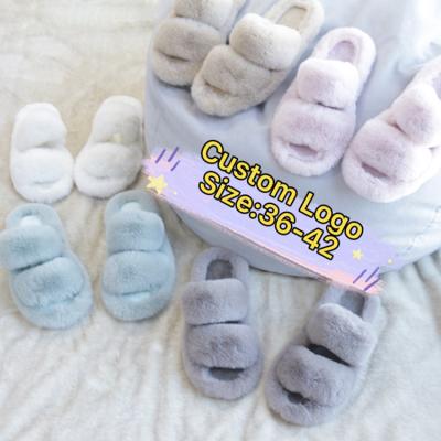 China Fashion Trend Women's Winter Open Toe Fluffy House Memory Foam Slippers Vegan Faux Fur Slides Slippers for sale