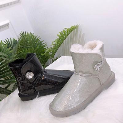 China Fashion Trend Women Fashion Fur Popular Indoor Outdoor Winter Sheepskin Button Warm Bling Bling Snow Boots for sale