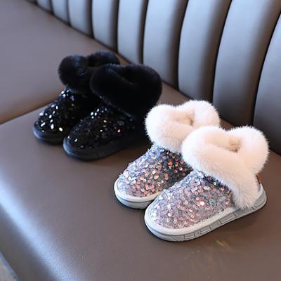 China New Fashion Round Glitter Rhinestone Bling Bling Logo Baby Girl Kids Children Outdoor Cute Fluffy Custom Boots for sale