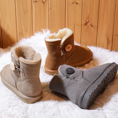 China Classic Winter Faux Fur Ankle Ladies Round Mini Button Casual Cow Suede Warm Non-slip Boots For Women for sale