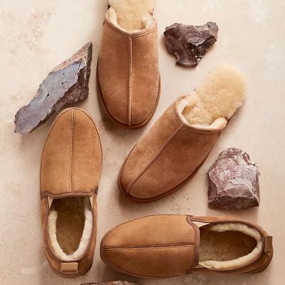 China Custom Made Fashion Trend Winter Genuine Shearling Outdoor Men's Australian Sheepskin Indoor Slippers for sale