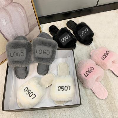 China Fashion Trend Custom Personalized Open Toe Women 2021 Memory Foam Lightweight Warm Fuzzy House Fur Slides Slippers for sale