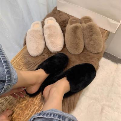 China New Style Mink Fur Fluffy Autumn Winter Mules Fashion Trend Loafers Fur Bedroom Slippers Flat Shoes Women for sale