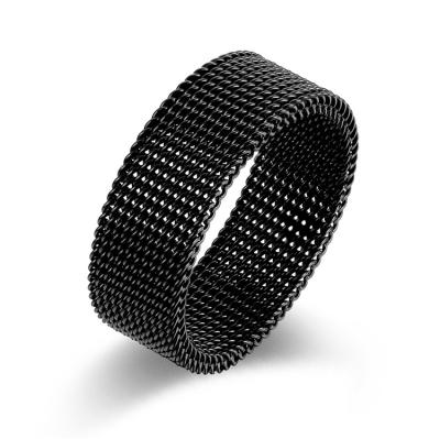 China Ring Mesh Minimalist Fashion Soft Men's Creative Black Titanium Wholesale Environmental Friendly 304 Stainless Steel Rings for sale