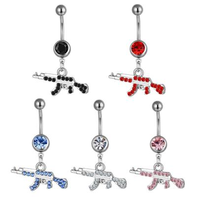 China Hot Sale Environmentally Friendly Navel Piercing Gun Shape For Dangling Navel Ring 316l Stainless Steel Body Piercing Jewelry for sale