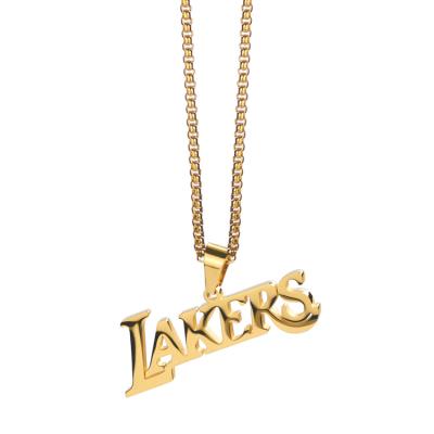 China Fashion Environmental Friendly Gold Plated Pendant Men Couple Stainless Steel Custom Lakers Logo Letter Necklace for sale