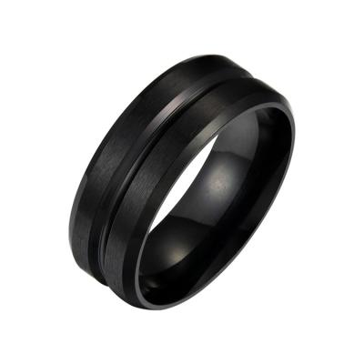 China Wholesale Environmentally Friendly High End Single Flute 8mm Wide Stainless Steel Ring New Frosted Titanium Steel Men Rings for sale