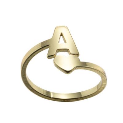 China Environmentally Friendly Vintage Stainless Steel Initial Letter Love Heart Adjustable Open Women 26 Ring for sale