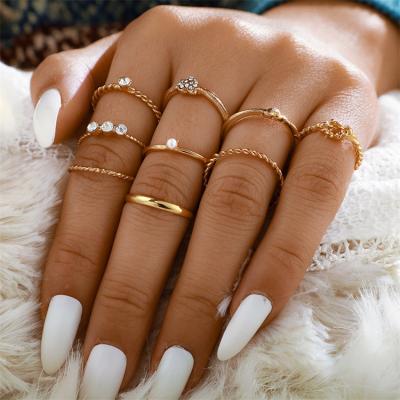 China Free Sample Rings Jewelery 9 Pcs Simple INS Wind Bead Environmentally Friendly Diamond Love Geometric Alloy Women Ring Set for sale