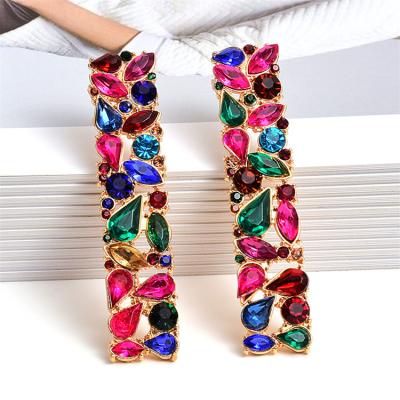 China 2021 New Fashion Long Luxury Wholesale Color Strip Diamond Statement Crystal Stud Designer Vertical Earrings for sale