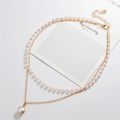 China Newest Fashion Environmental Friendly Double Layers Pearl Pendant Necklace Chain Necklace for sale