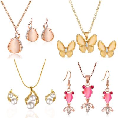 China New Environmental Friendly Pearl Jewelry Set Butterfly Fashion Jewelry Women Opal Water Drop Necklace Set for sale