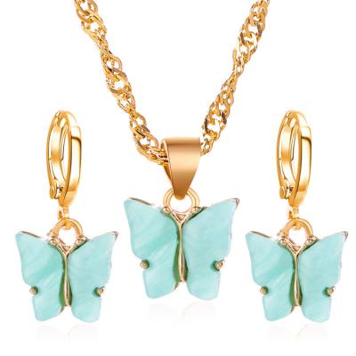 China Environmentally Friendly Hot Sale Fashion Necklace Women Jewelry Set Acrylic Gold Plated Butterfly Jewelry Sets for sale