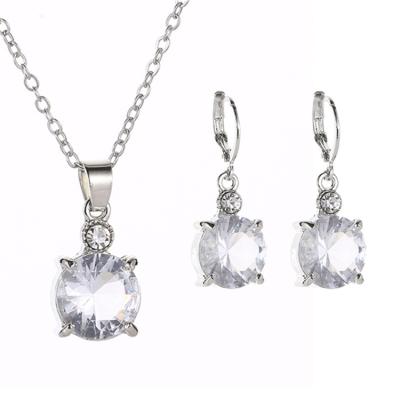 China Direct Selling Round Crystal Zircon Earrings Necklace Zircon Environmental Friendly Jewelry Set Women Jewelry Set for sale