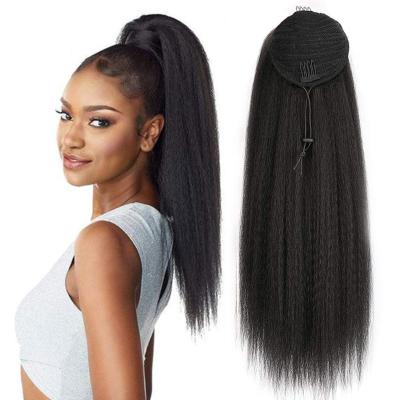 China I-Tip Hair Curly Straight Ponytail Yaki Synthetic Wig Wrap Over Brown Pony Tail Hair Natural Color Fack Clip in Hair Extensions for sale