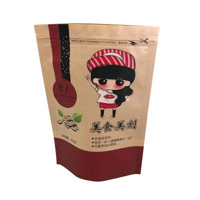 China Recyclable Food Grade Brown Paper Kraft Bags Environmental Protection Self Sealing Standing Snacks Packing Bag for sale