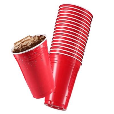 China 16oz Disposable 500ml Red and White Color PS/PP Dual Color Disposable Plastic Drink Cup for sale