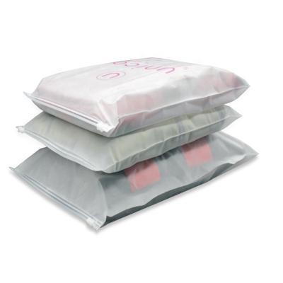 China Disposable Printed Matte Flat Poly Slider Zip Storage Bags For Travel, Poly Bag Zip Lock Frosted Print Clothes Plastic Packaging Bags for sale