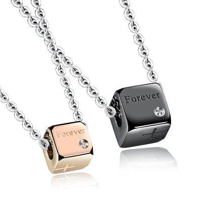 China Trendy High Quality Cubic Zircon Couples Lovers Stainless Steel Fashion Necklace Pendant Jewelry for sale