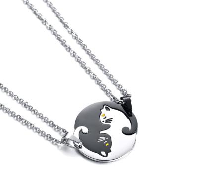 China Fashionable Wholesale Cute Cat Designs Stainless Steel Couple Love Pendant Necklace For Lovers for sale