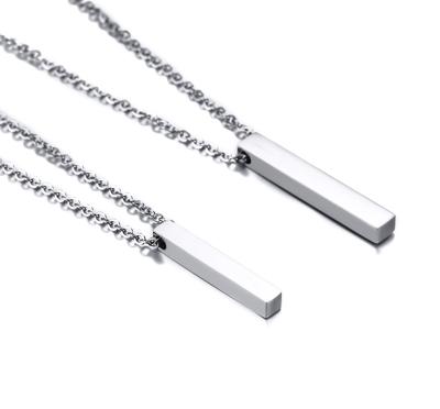 China Trendy Stainless Steel Crystal Blank Cuboid Pendant Necklace Can Laser Name Or Words Couple Jewelry for sale