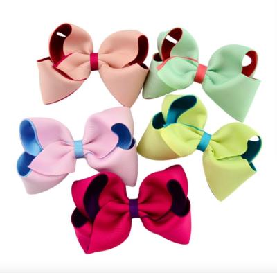 China KIDS Double Layer Grosgrain Ribbon Hair Bow 4 Inch Hair Bow Clips Babies Hair Clips Ribbon for sale